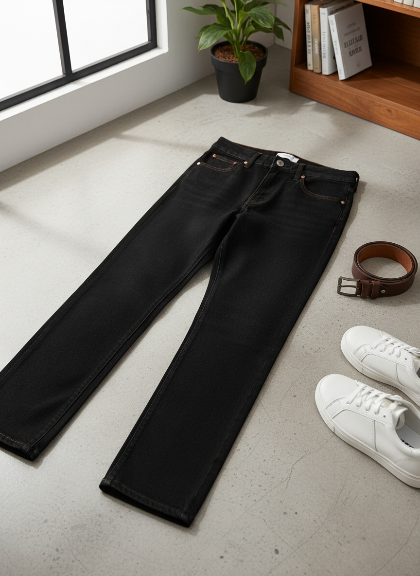 Casual Jet Black Straight Fit Denim